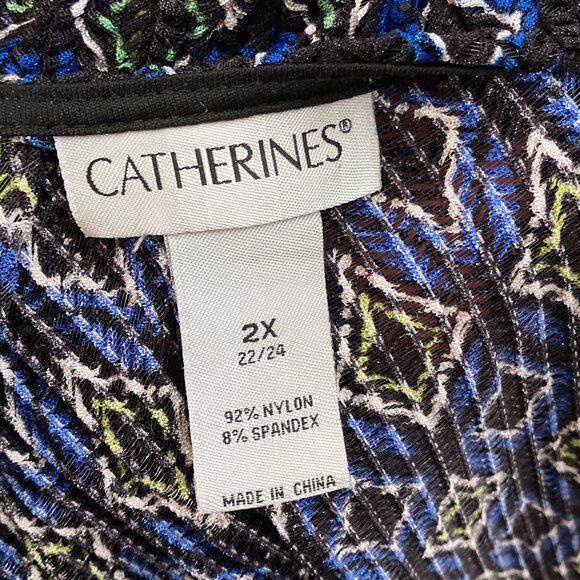 Catherines 2X Black Green Blue Stretch Open Knit 3/4 Sleeve Geo Cardigan Sweater - Picture 3 of 3